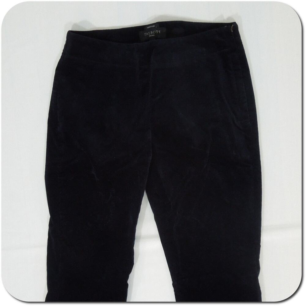 TALBOTS Slim Pants size 2P Petite Womens Dark Navy Velour No Pockets Side Zipper